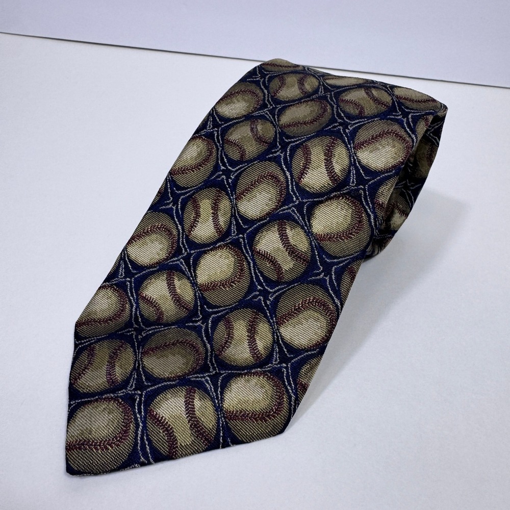 Ben Silver Cravate Silk Tie Mens 57" x 3.5" Baseball Sports Theme Necktie